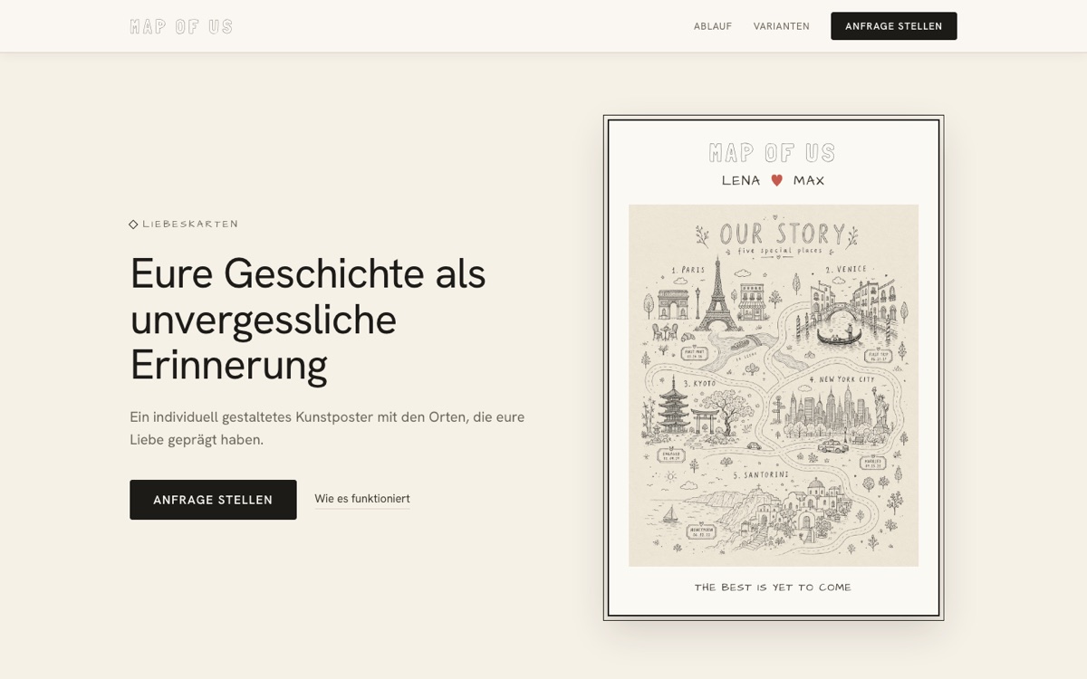 Startbereich der Landingpage für Maps for Us