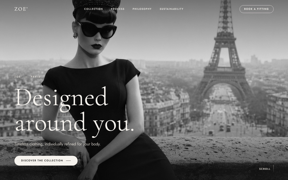 Startbereich der Landingpage für das Modelabel Zoe